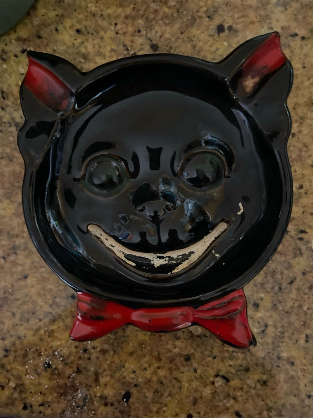 Black Cat Ceramic ashtray with Red Accent